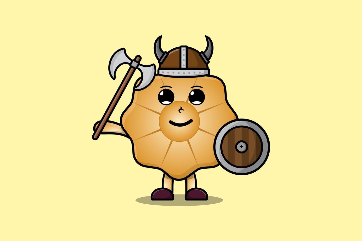 schattig tekenfilm koekjes viking piraat Holding bijl vector