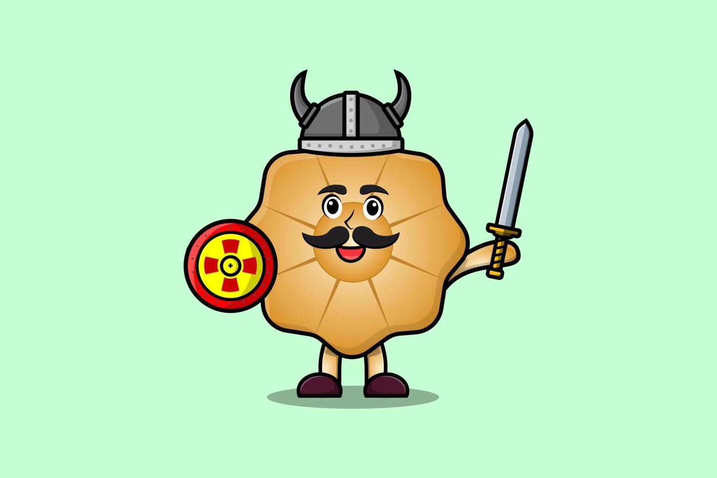 schattig tekenfilm koekjes viking piraat Holding zwaard vector