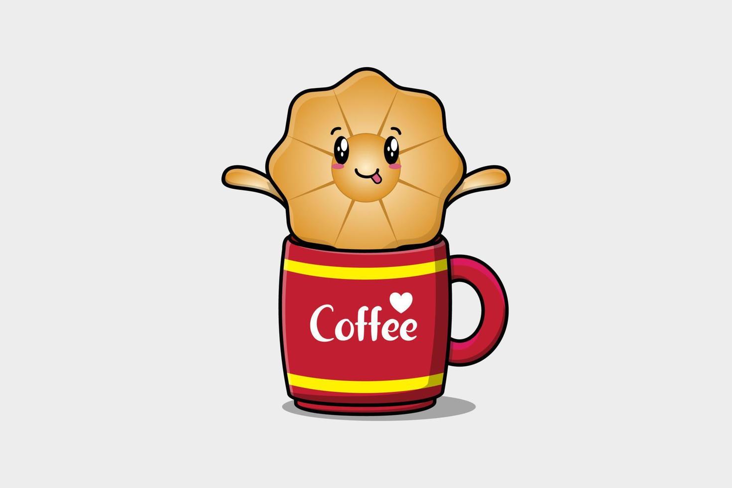 koekjes schattig karakter illustratie in koffie kop vector