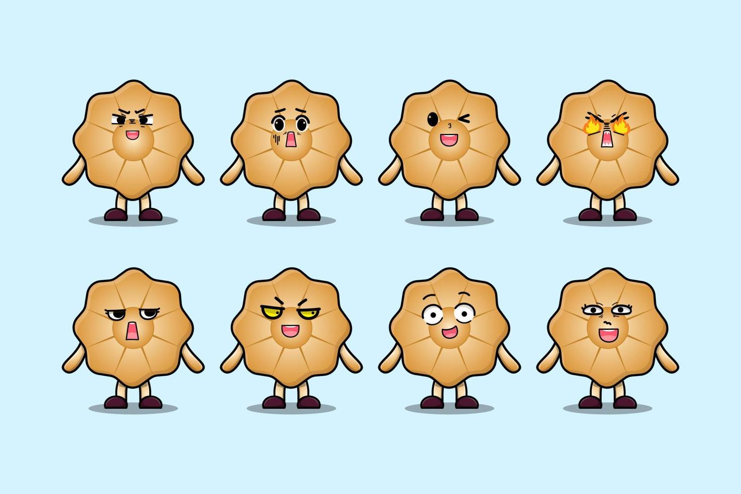 reeks kawaii koekjes tekenfilm karakter uitdrukkingen vector