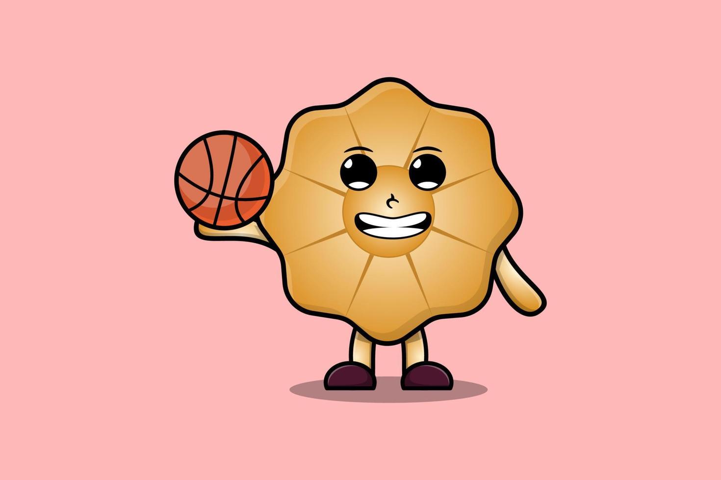 schattig tekenfilm koekjes karakter spelen basketbal vector