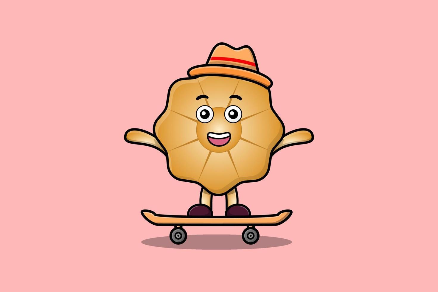 schattig tekenfilm koekjes staand Aan skateboard vector