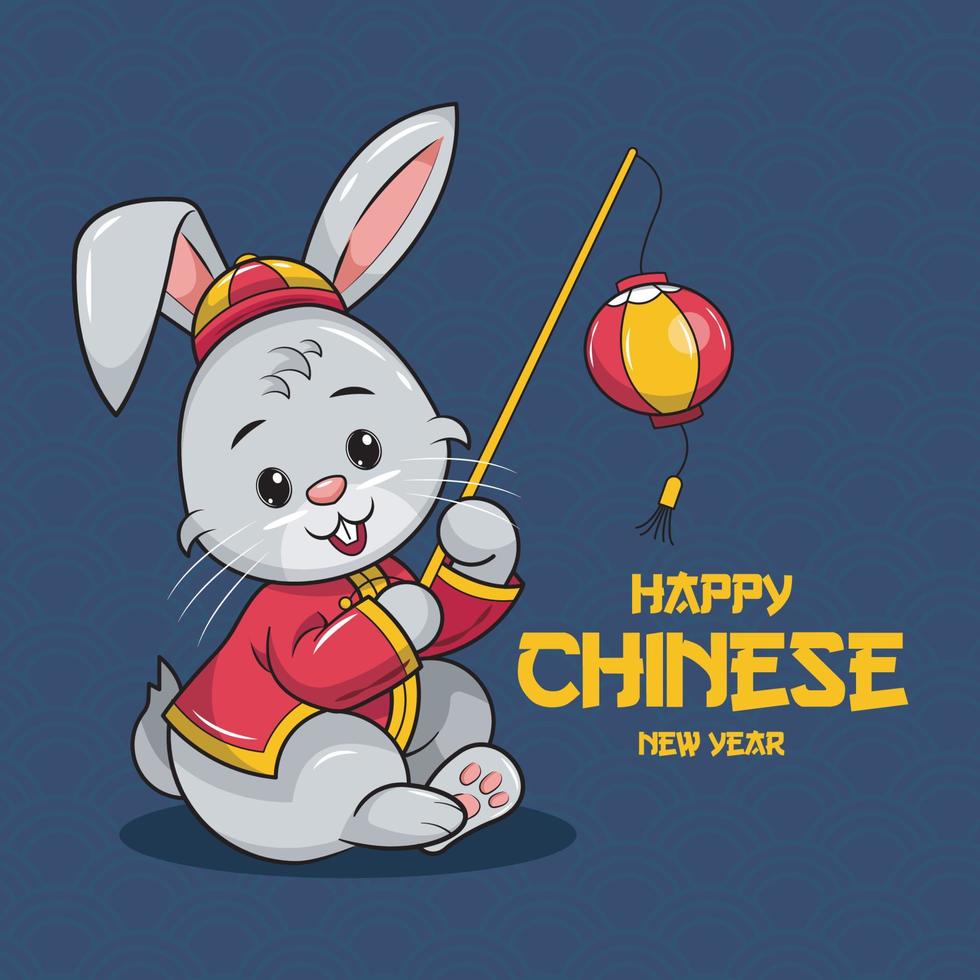 gelukkig Chinese nieuw jaar 2023. schattig konijn vector illustratie vrij downloaden