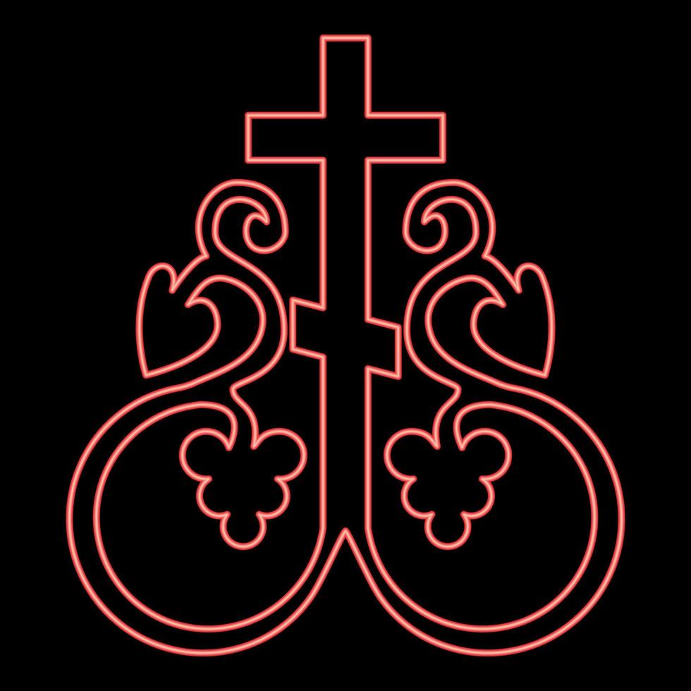 neon kruis Liaan kruis monogram symbool geheim gemeenschap teken religieus kruis ankers rood kleur vector illustratie beeld vlak stijl