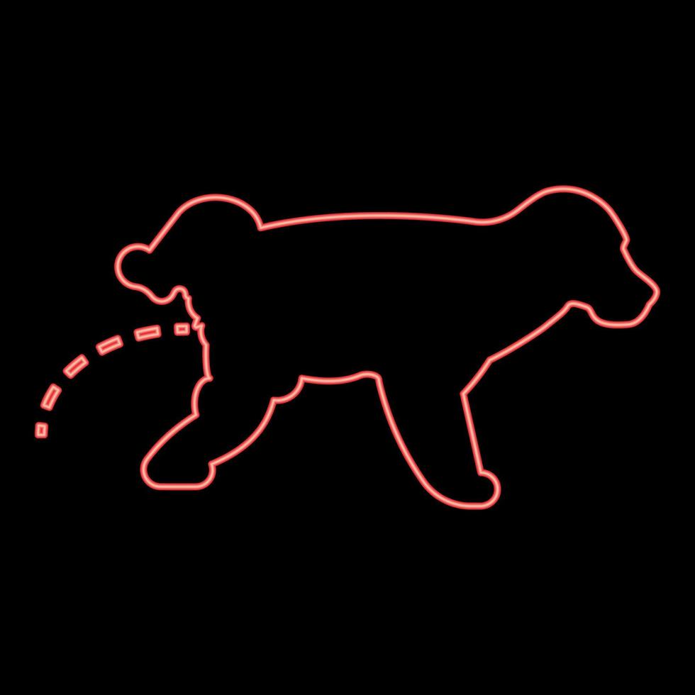 neon pissen hond puppy pissen huisdier pissen met verheven been rood kleur vector illustratie beeld vlak stijl
