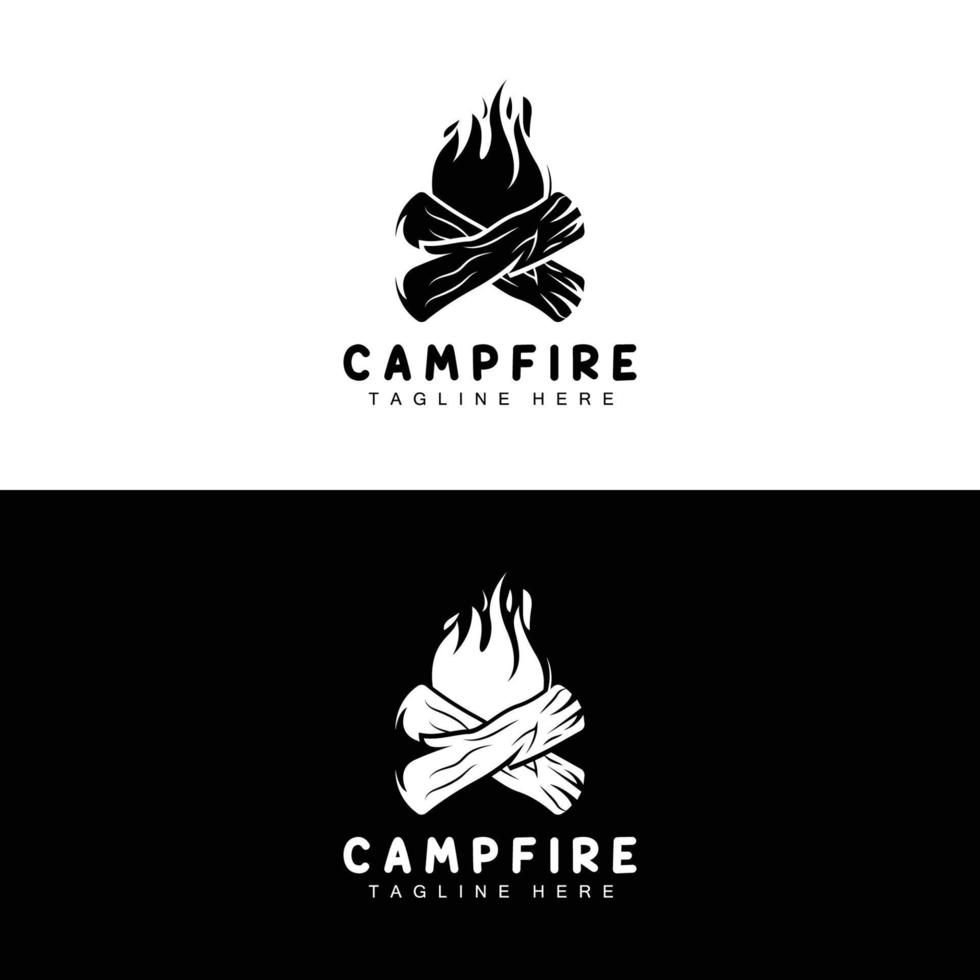 kampvuur logo ontwerp, camping vector, hout brand en Woud ontwerp vector