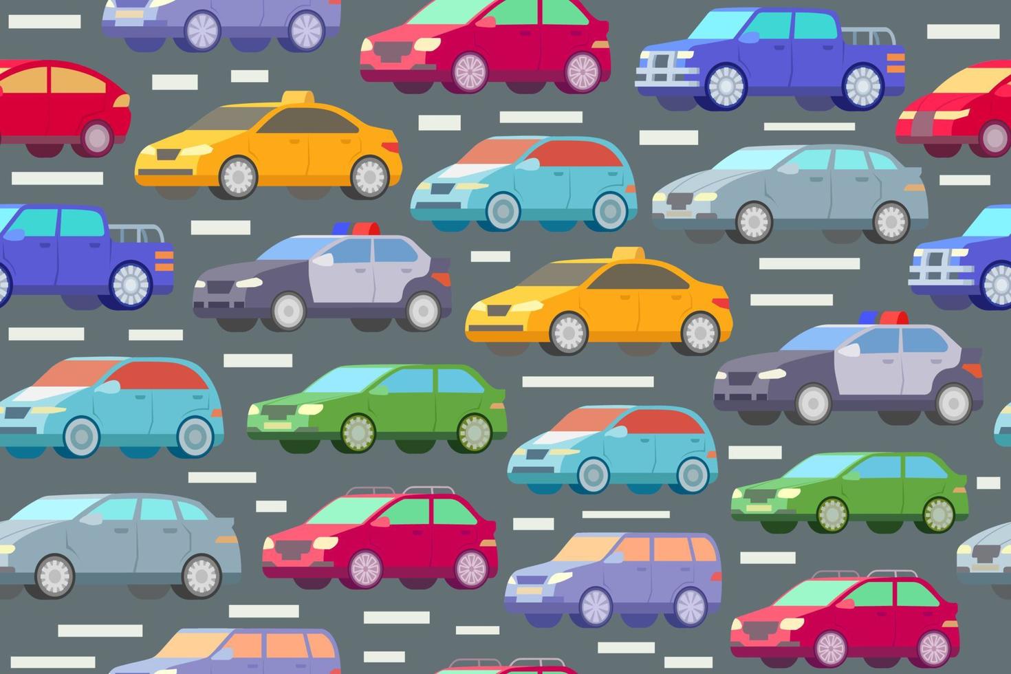 verkeer patroon met kleurrijk auto's. auto's Aan een straat, naadloos herhalen verkeer patroon. vector