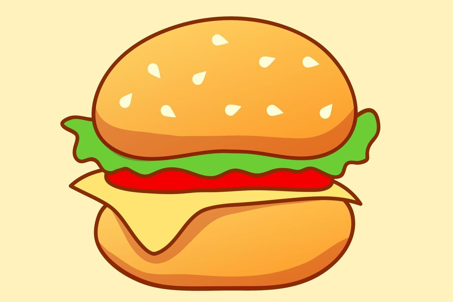 testy Hamburger tekenfilm illustratie. Hamburger met kaas, salade en tomaat. vector