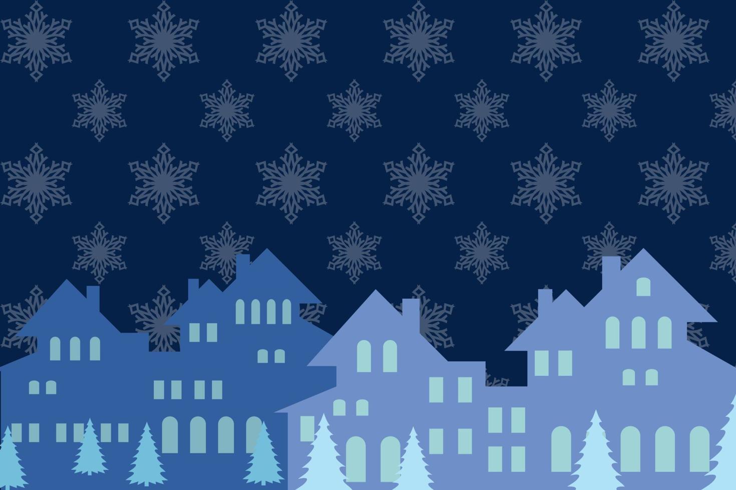 Kerstmis achtergrond met huizen. bomen. nacht stad met Kerstmis bomen, huizen Aan donker blauw sneeuwen achtergrond. vector