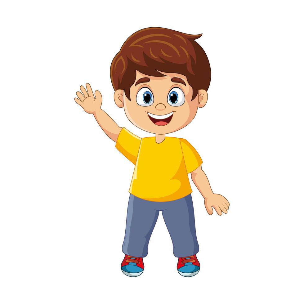 vector tekenfilm schattig jongen golvend hand-