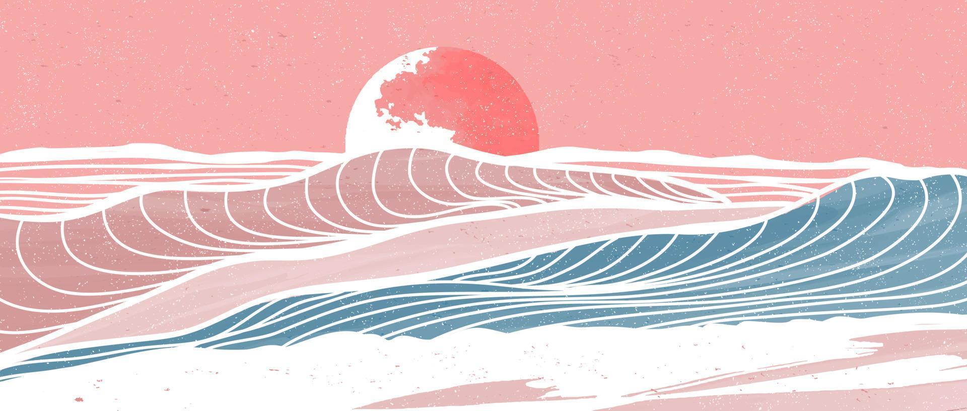 oceaan Golf landschap. creatief minimalistische modern verf en lijn kunst afdrukken. abstract hedendaags esthetisch achtergronden landschappen. met oceaan, zee, horizon, Golf. vector illustraties