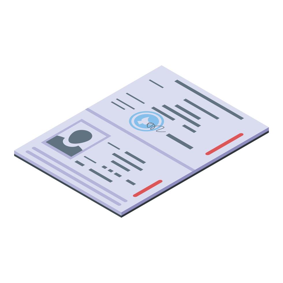 paspoort document icoon, isometrische stijl vector