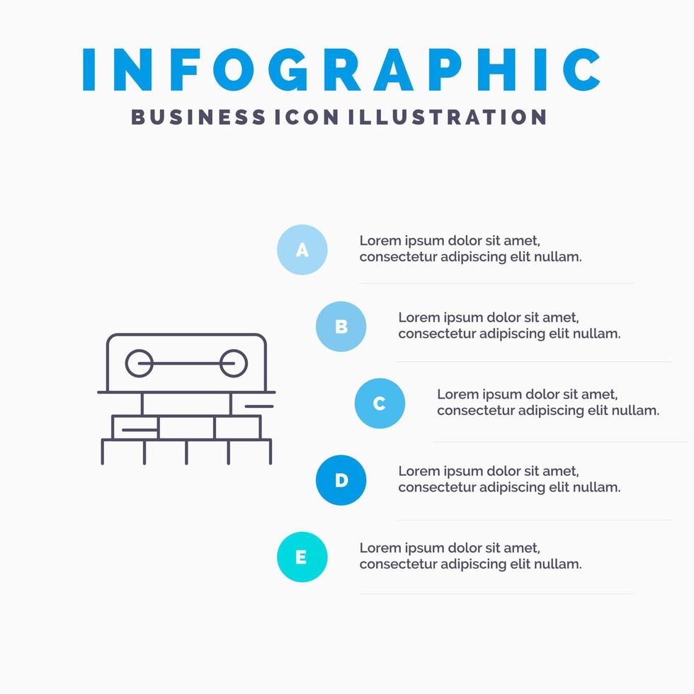 niveau bouw gereedschap schaal water lijn icoon met 5 stappen presentatie infographics achtergrond vector