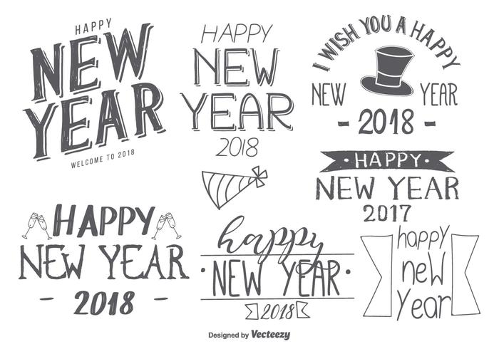 Schetsmatige Handgetekende Nieuwjaar 2018 Labels vector