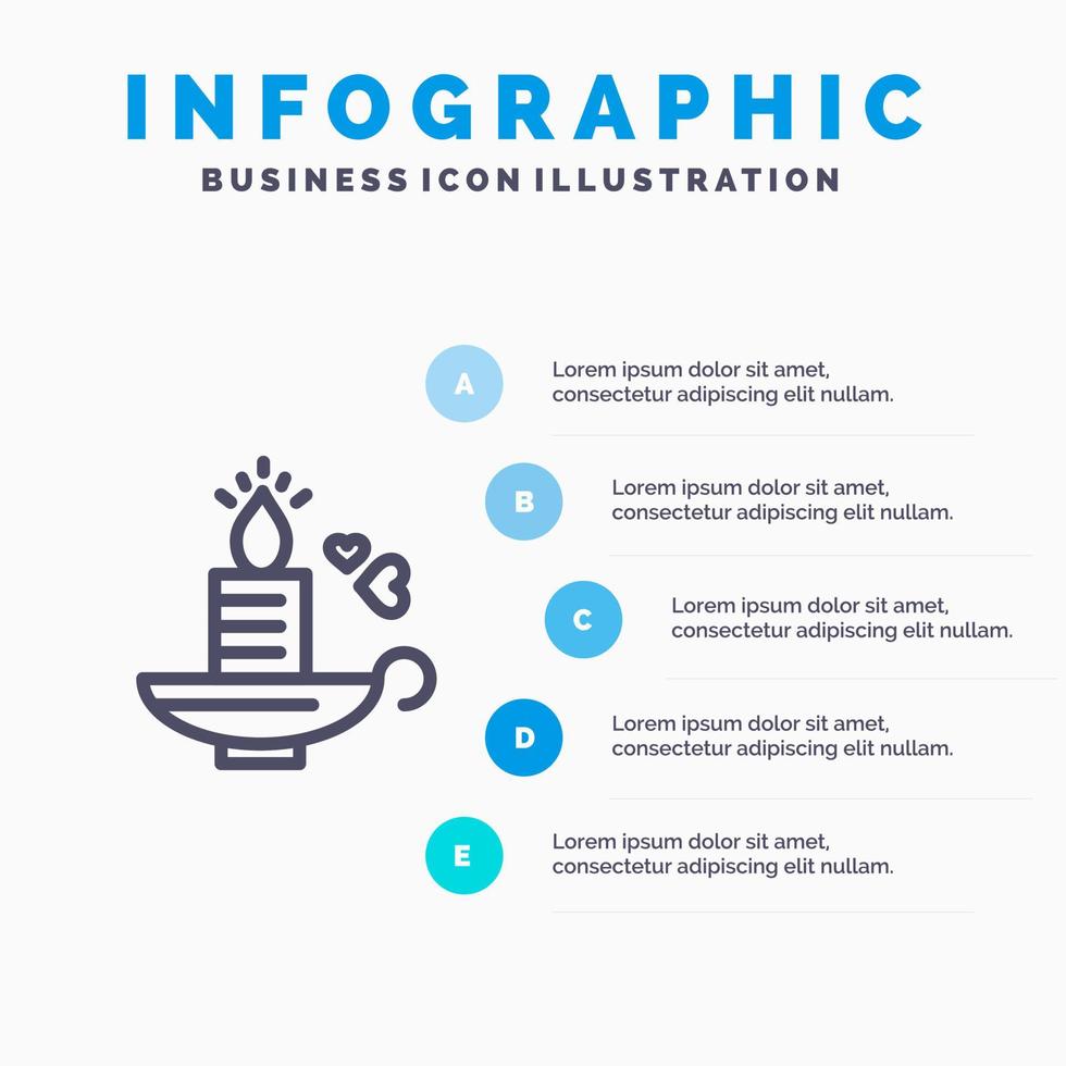 kaars liefde hart bruiloft lijn icoon met 5 stappen presentatie infographics achtergrond vector