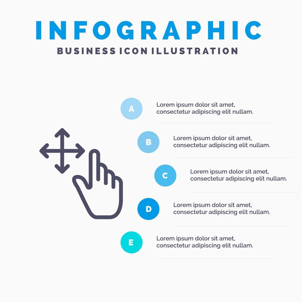 vinger gebaar houden lijn icoon met 5 stappen presentatie infographics achtergrond vector