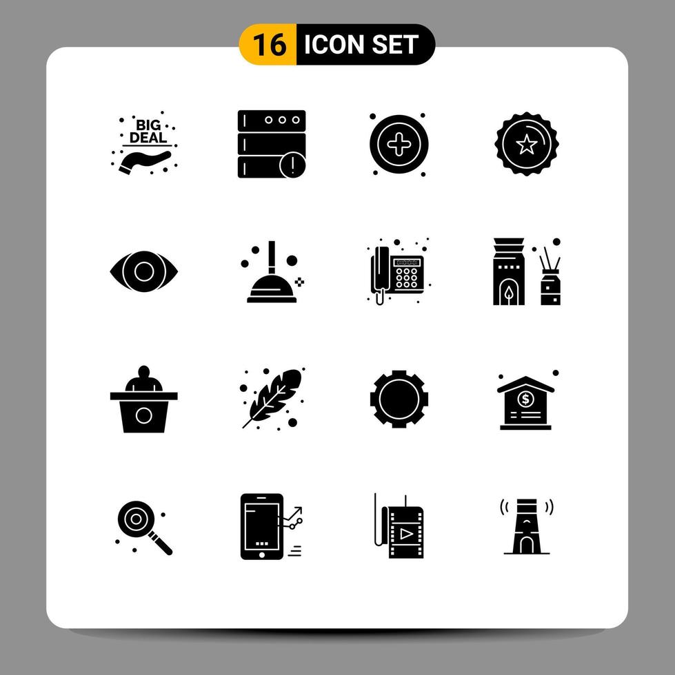 pictogram reeks van 16 gemakkelijk solide glyphs van schoonmaak oog plus graden ecommerce bewerkbare vector ontwerp elementen