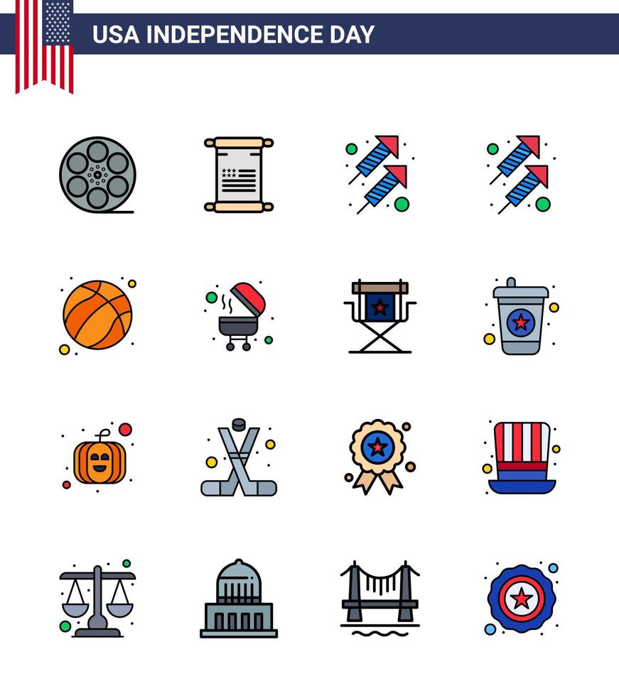 gelukkig onafhankelijkheid dag 16 vlak gevulde lijnen icoon pak voor web en afdrukken bbq Verenigde Staten van Amerika viering Amerikaans voetbal Amerikaans bewerkbare Verenigde Staten van Amerika dag vector ontwerp elementen
