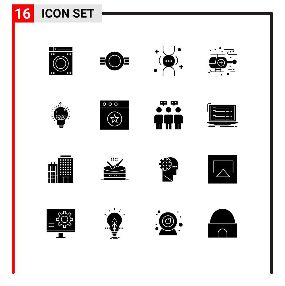 modern reeks van 16 solide glyphs pictogram van lamp succes dna ziekenhuis ambulance bewerkbare vector ontwerp elementen