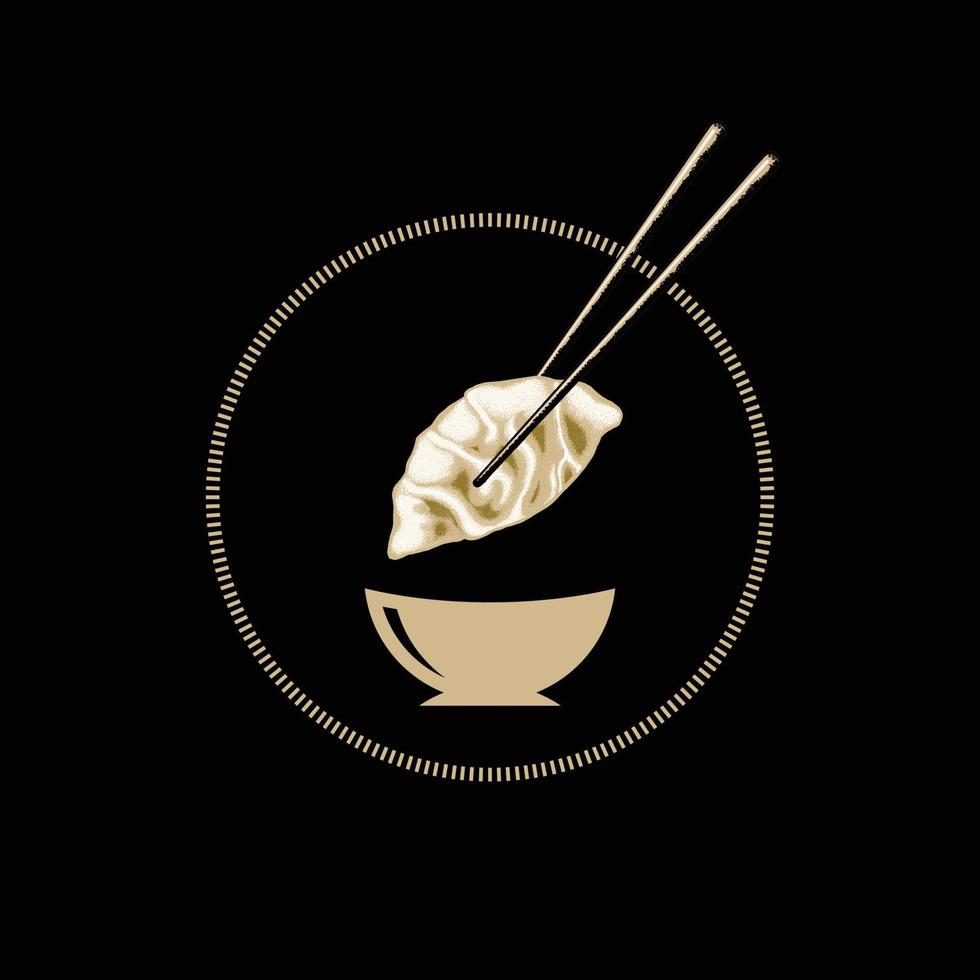 knoedels en eetstokjes. illustratie voor restaurantlogo. Aziatisch eten icoon voor Japans, Koreaans, Chinees of Aziatisch restaurant.design element voor logo, poster, kaart, banner, embleem, t-shirt. vector