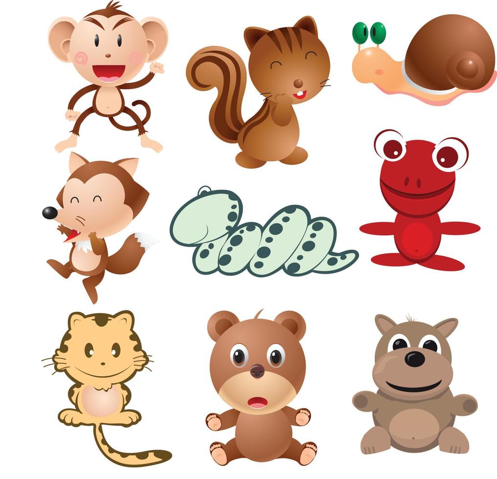 tekenfilm karakter sticker sticker verzameling kinderen schattig aap slang dieren vector