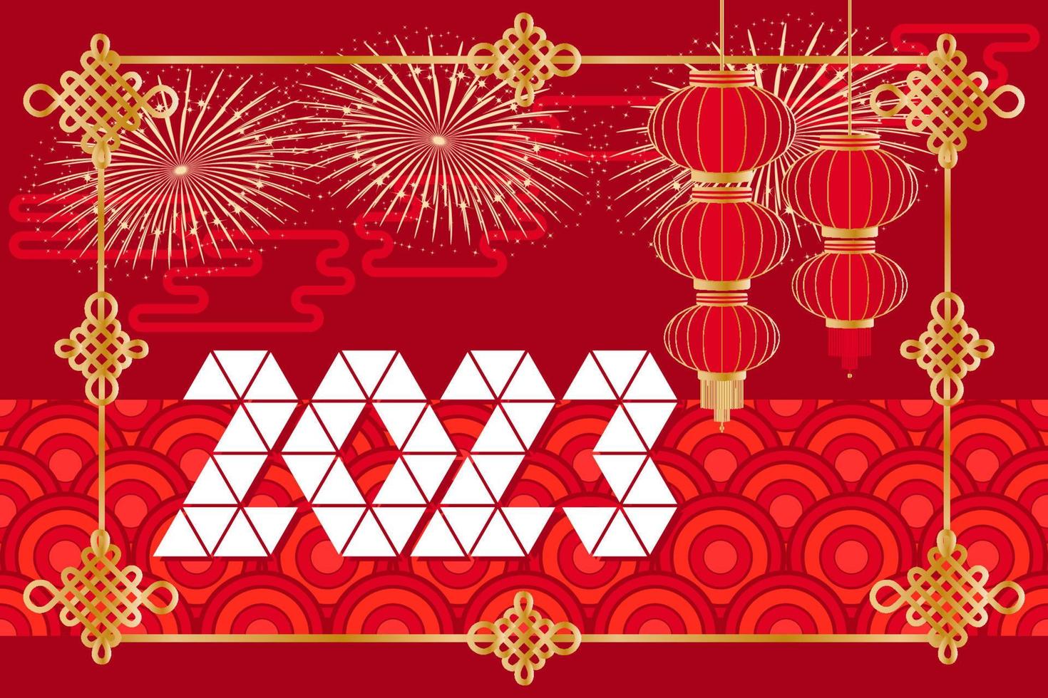 2023 gelukkig nieuw jaar Chinese nieuw jaar rood goud achtergrond. origami driehoek jaar. vector