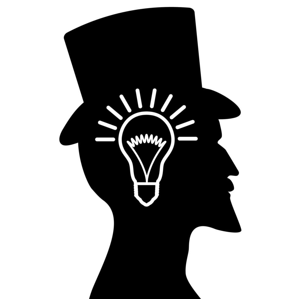 licht lamp in de profiel van de hoofd van een mooi oud Mens. concept voor brainstormen, ideeën, eureka. vector