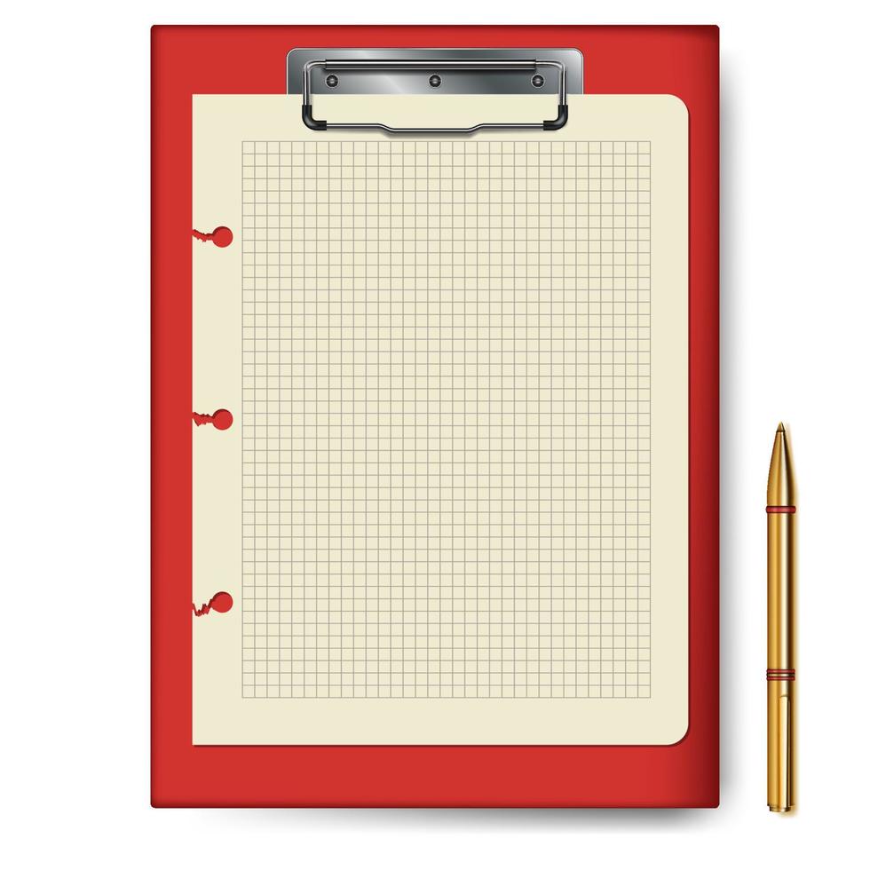 klembord, vel papier, gouden pen voor bedrijfsplanning, takenlijst. vector