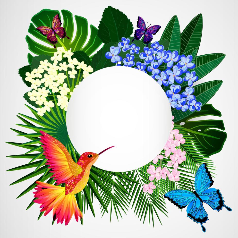 bloemen ontwerp achtergrond. tropisch bloemen, vogelstand en vlinders. vector