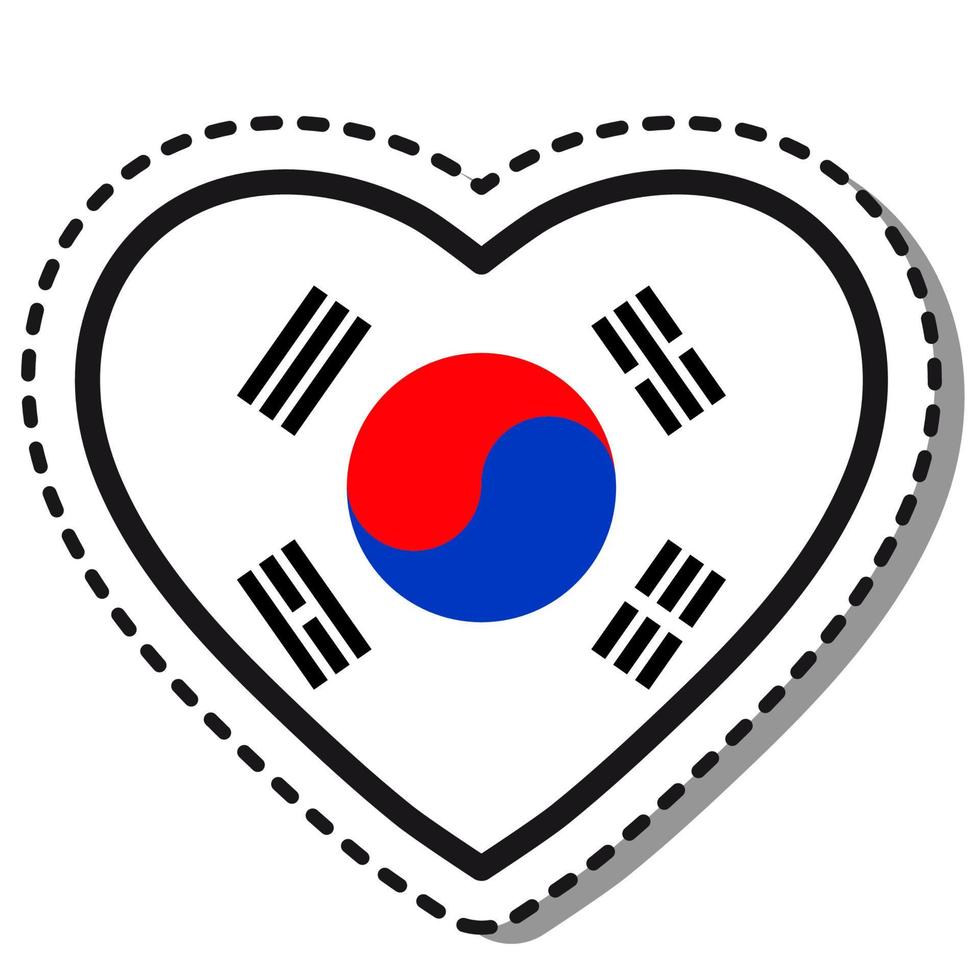 vlag zuiden Korea hart sticker Aan wit achtergrond. wijnoogst vector liefde kenteken. sjabloon ontwerp element. nationaal dag. reizen teken.