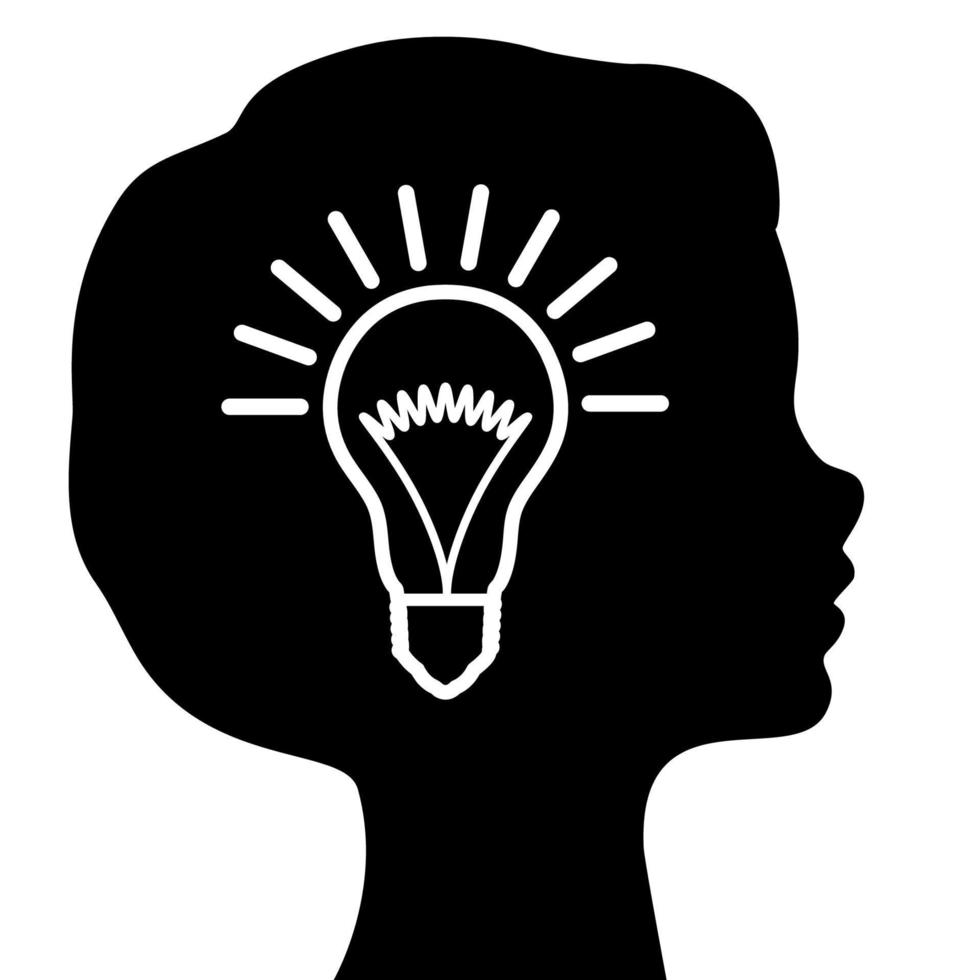 licht lamp in de profiel van de hoofd van een mooi kind. concept voor brainstormen, ideeën, eureka. vector