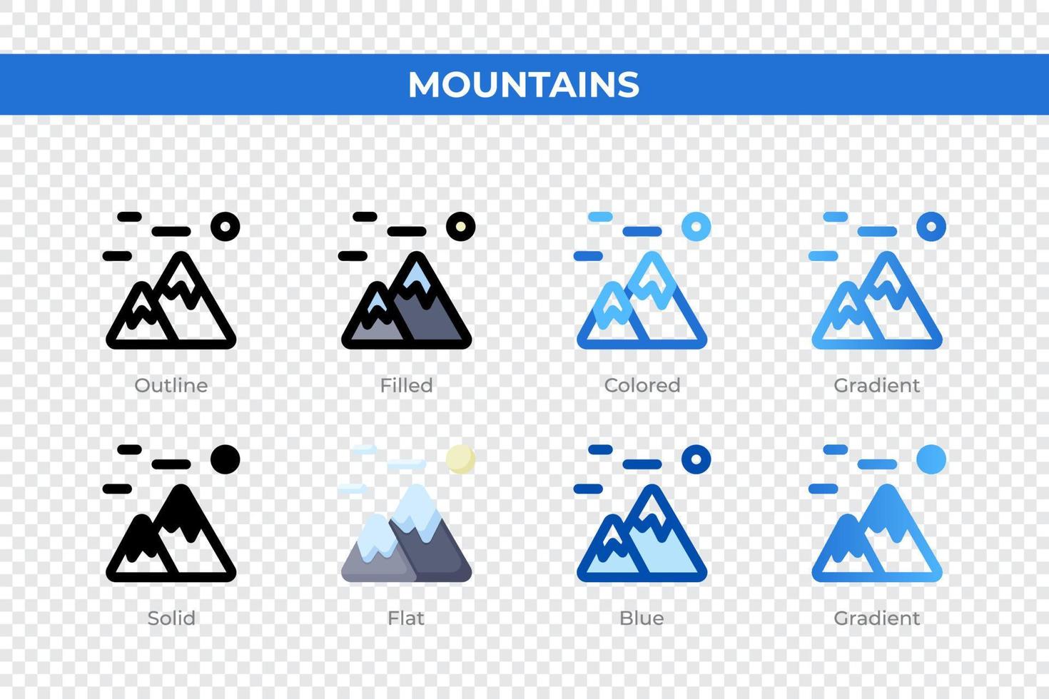 bergen pictogrammen in verschillend stijl. bergen pictogrammen set. vakantie symbool. verschillend stijl pictogrammen set. vector illustratie