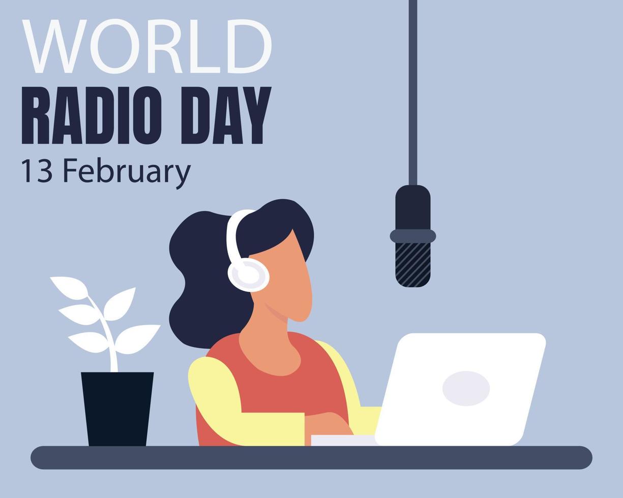 illustratie vector grafisch van vrouw radio omroeper is omroep live, perfect voor Internationale dag, wereld radio dag, vieren, groet kaart, enz.
