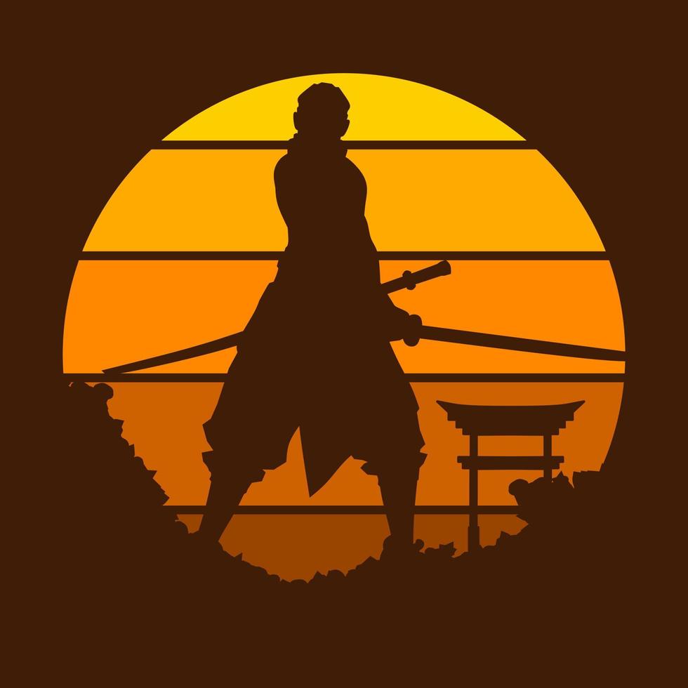 samurai Japan zwaard ridder logo kleurrijk ontwerp met donker achtergrond. geïsoleerd marine achtergrond voor t-shirt, poster, kleding, koopwaar, kleding, insigne ontwerp vector