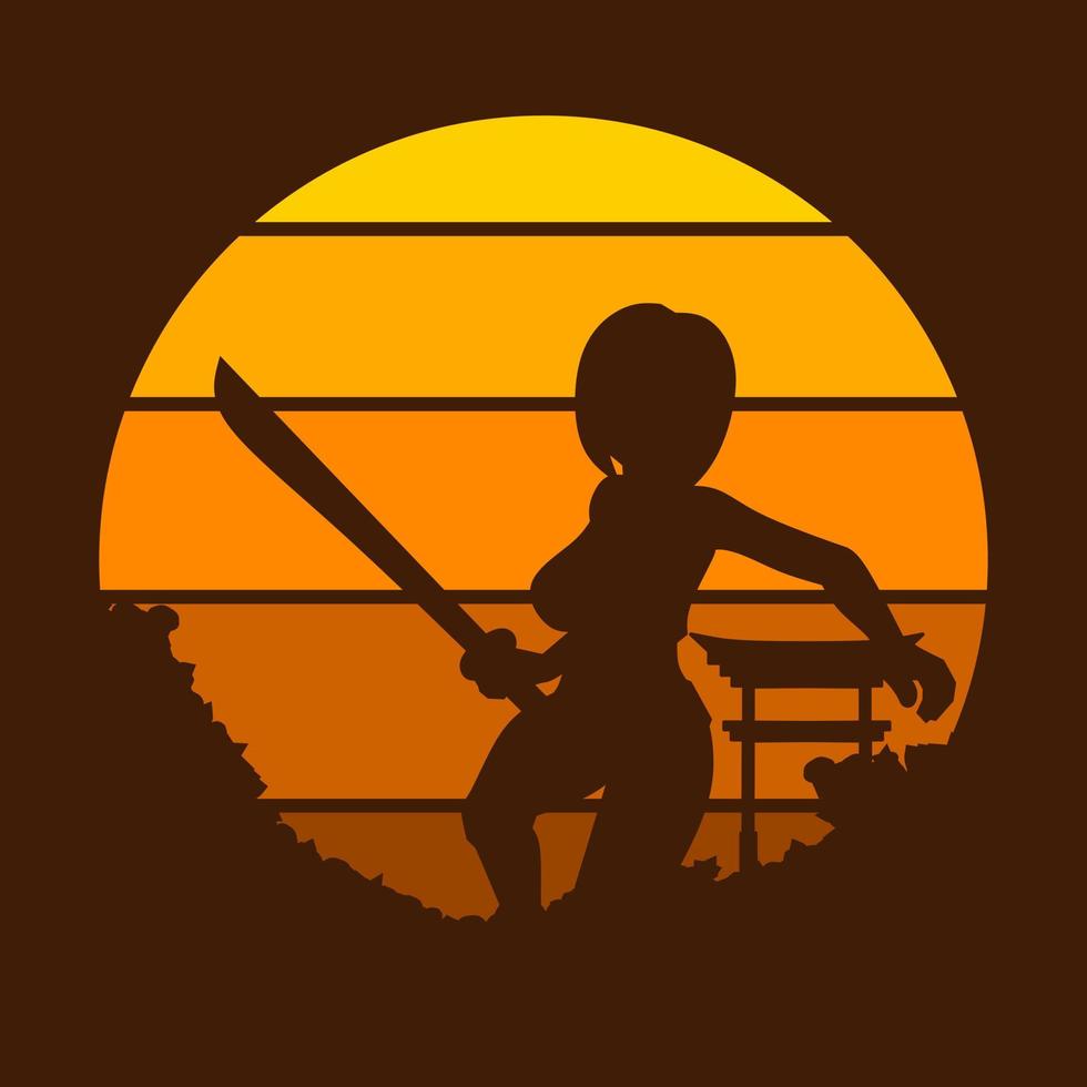 samurai Japan zwaard ridder vector logo kleurrijk ontwerp Aan zonsondergang. geïsoleerd achtergrond voor t-shirt, poster, kleding, koopwaar, kleding, insigne ontwerp.