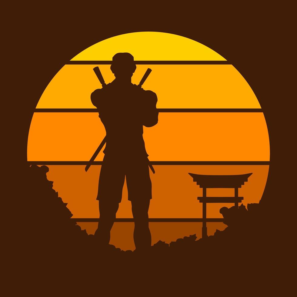 samurai Japan zwaard ridder logo kleurrijk ontwerp met donker achtergrond. geïsoleerd marine achtergrond voor t-shirt, poster, kleding, koopwaar, kleding, insigne ontwerp vector