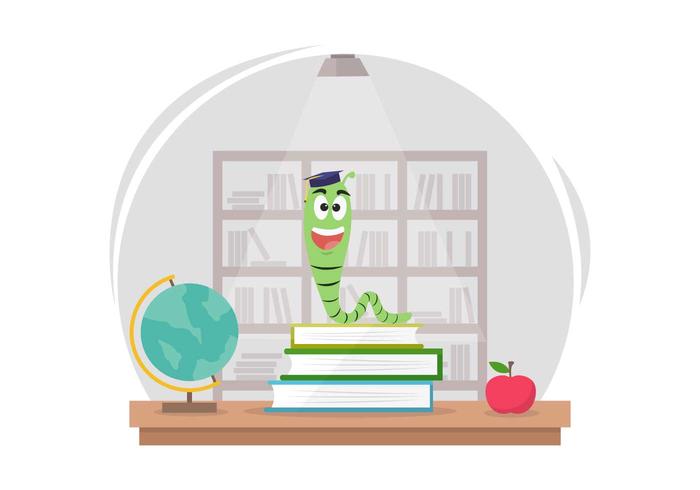 Gratis Cartoon Bookworm In Bibliotheek vector