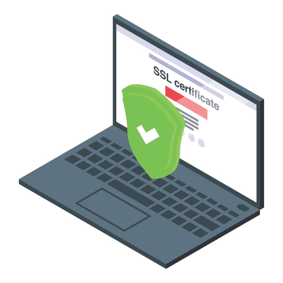 laptop ssl certificaat icoon, isometrische stijl vector