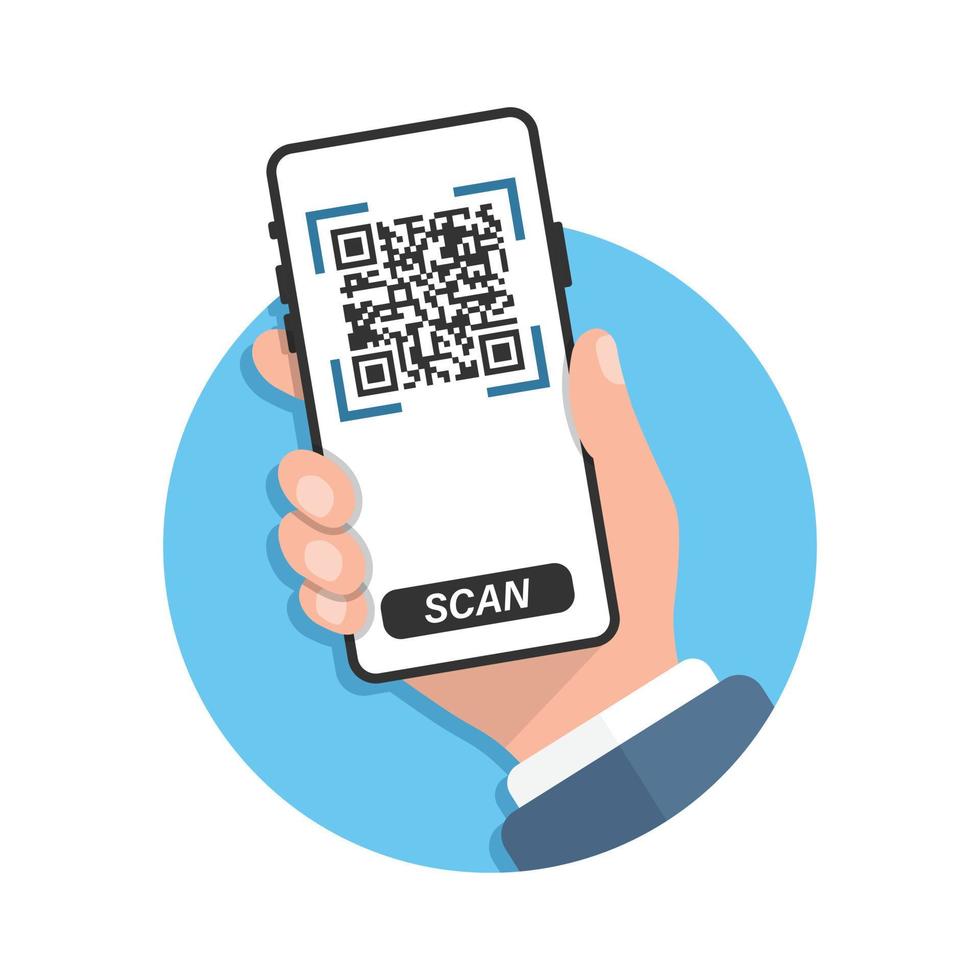 qr code scannen illustratie in vlak stijl. mobiel telefoon scannen vector illustratie Aan geïsoleerd achtergrond. streepjescode lezer in hand- teken bedrijf concept.