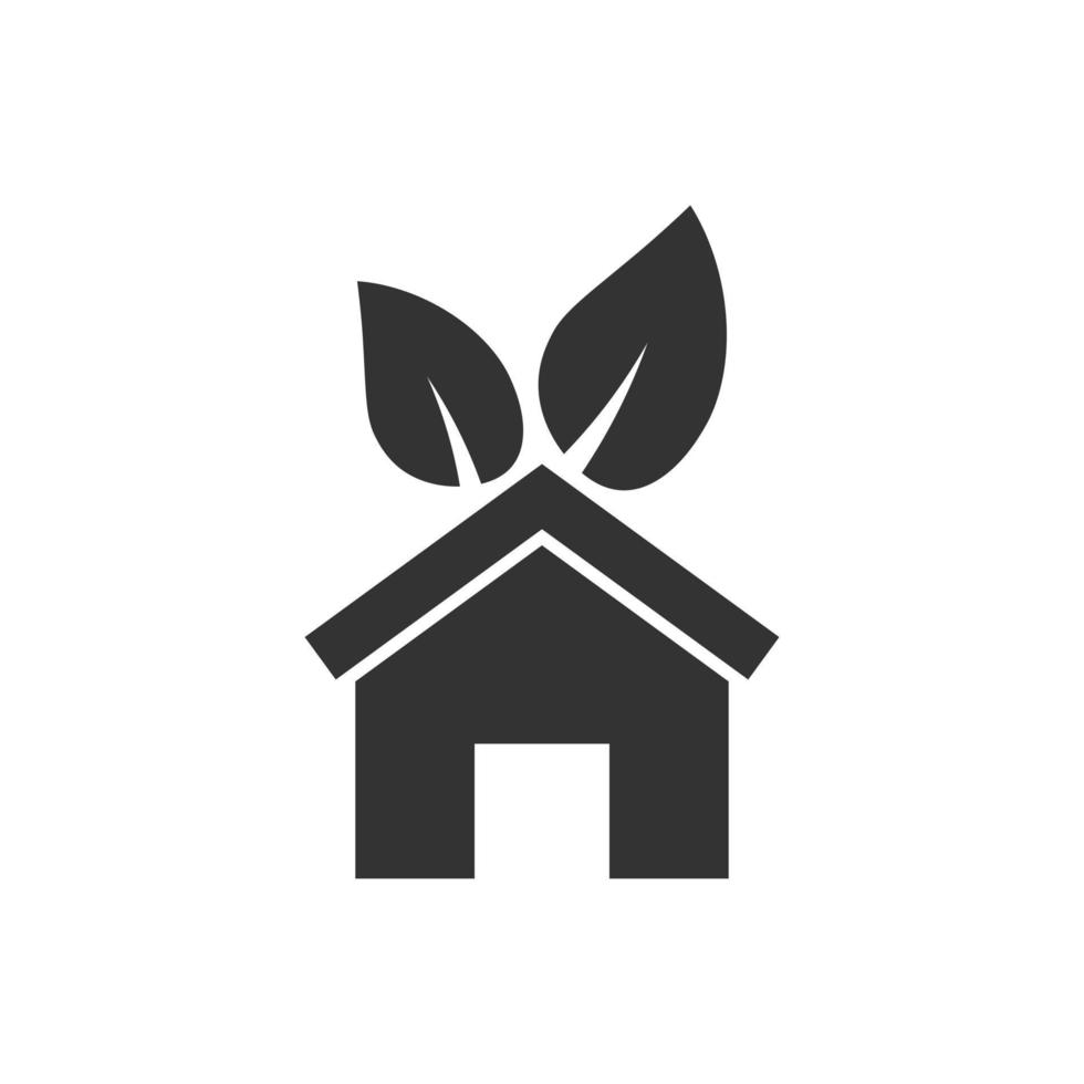 huis met blad icoon in vlak stijl. bloem tuin vector illustratie Aan wit geïsoleerd achtergrond. ecologie teken bedrijf concept.