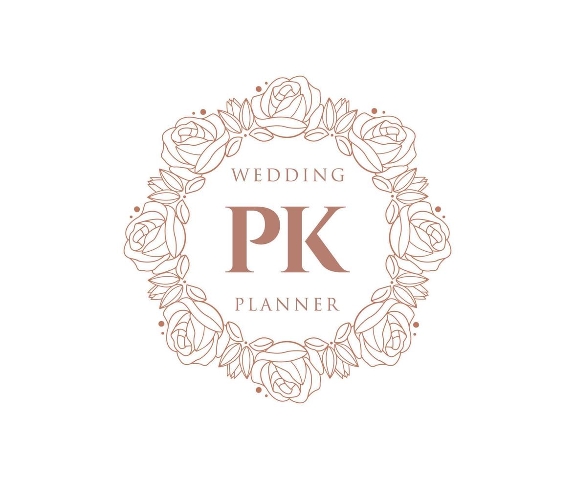 pk initialen brief bruiloft monogram logos verzameling, hand- getrokken modern minimalistisch en bloemen Sjablonen voor uitnodiging kaarten, opslaan de datum, elegant identiteit voor restaurant, boetiek, cafe in vector