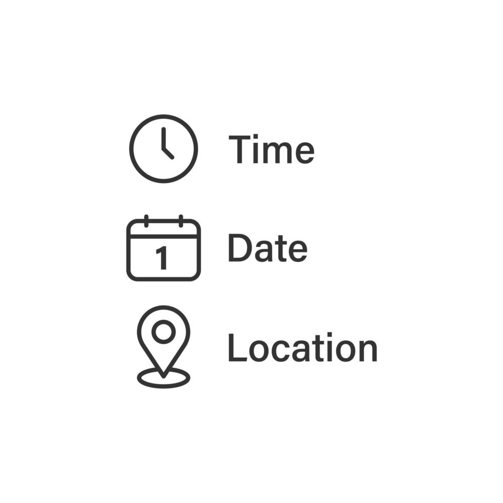 datum, tijd, plaats icoon in vlak stijl. evenement bericht vector illustratie Aan geïsoleerd achtergrond. informatie teken bedrijf concept.