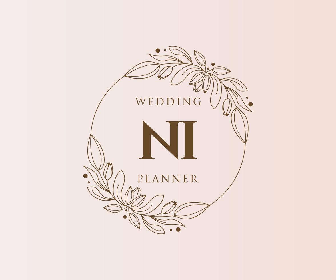 ni initialen brief bruiloft monogram logos verzameling, hand- getrokken modern minimalistisch en bloemen Sjablonen voor uitnodiging kaarten, opslaan de datum, elegant identiteit voor restaurant, boetiek, cafe in vector