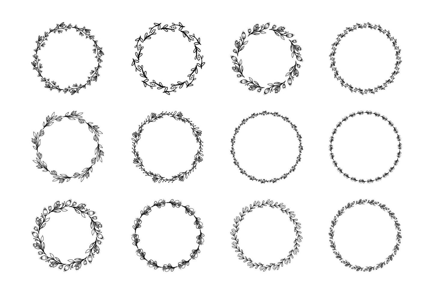 bloemen ronde krans lijn kunst kaders vector verzameling