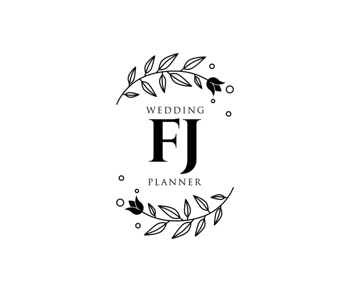 fj initialen brief bruiloft monogram logos verzameling, hand- getrokken modern minimalistisch en bloemen Sjablonen voor uitnodiging kaarten, opslaan de datum, elegant identiteit voor restaurant, boetiek, cafe in vector