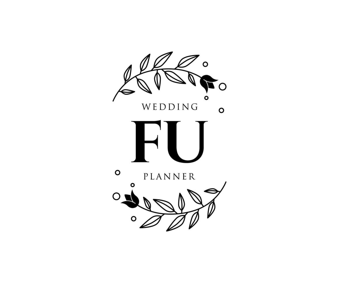 fu initialen brief bruiloft monogram logos verzameling, hand- getrokken modern minimalistisch en bloemen Sjablonen voor uitnodiging kaarten, opslaan de datum, elegant identiteit voor restaurant, boetiek, cafe in vector