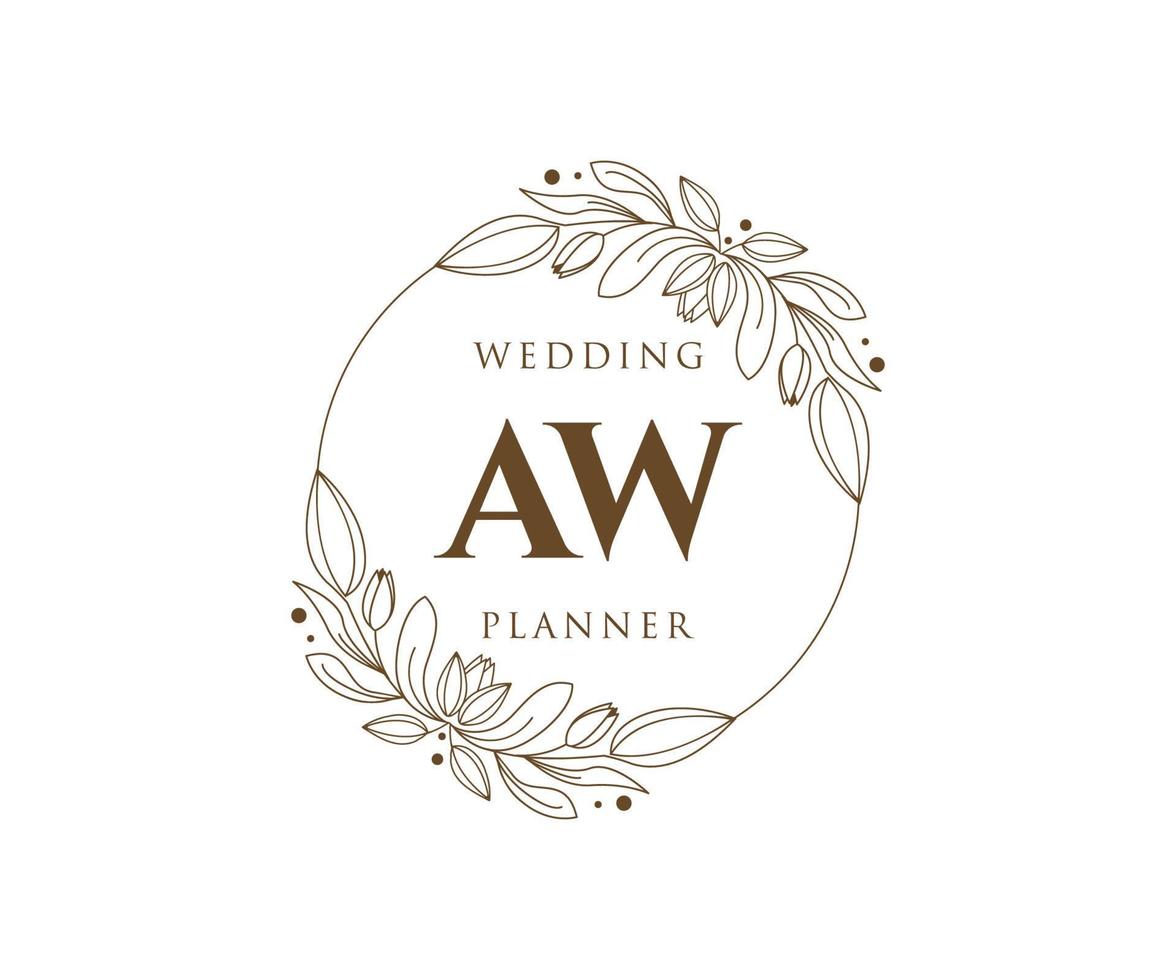 aw initialen brief bruiloft monogram logos verzameling, hand- getrokken modern minimalistisch en bloemen Sjablonen voor uitnodiging kaarten, opslaan de datum, elegant identiteit voor restaurant, boetiek, cafe in vector