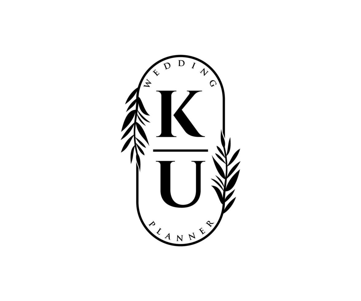 ku initialen brief bruiloft monogram logos verzameling, hand- getrokken modern minimalistisch en bloemen Sjablonen voor uitnodiging kaarten, opslaan de datum, elegant identiteit voor restaurant, boetiek, cafe in vector