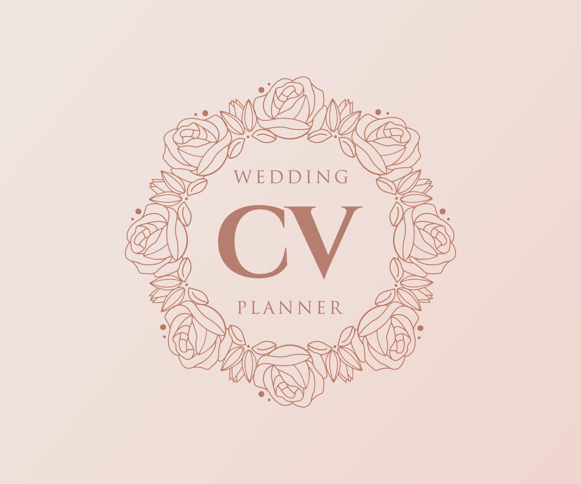 CV initialen brief bruiloft monogram logos verzameling, hand- getrokken modern minimalistisch en bloemen Sjablonen voor uitnodiging kaarten, opslaan de datum, elegant identiteit voor restaurant, boetiek, cafe in vector