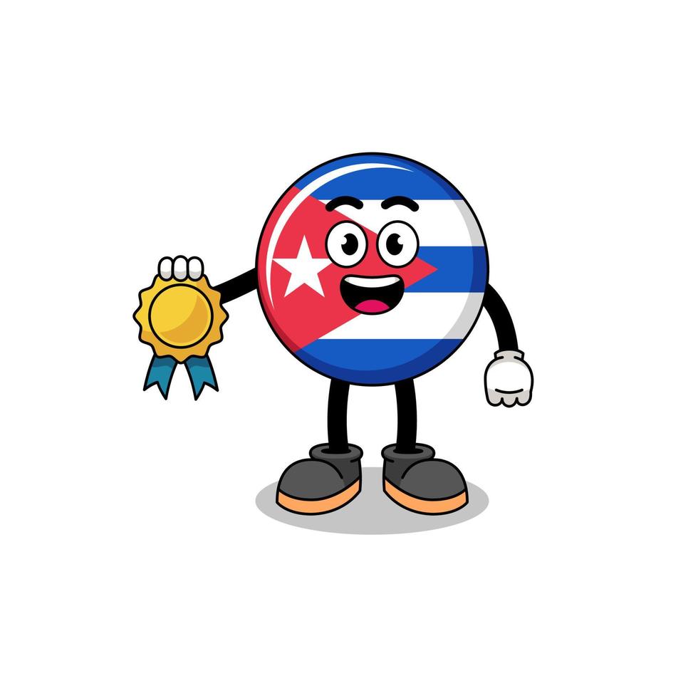 Cuba vlag tekenfilm illustratie met tevredenheid gegarandeerd medaille vector